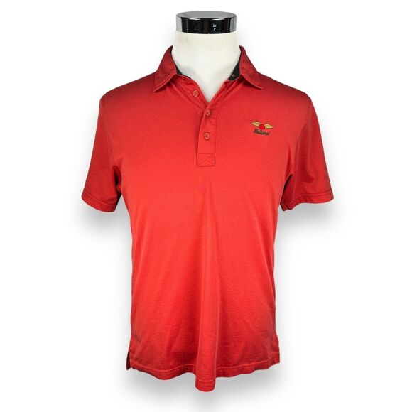 Travis Mathew Polo Shirt Men’s Medium Pinkish Red Baltusrol Golf Course Cotton - Picture 1 of 9